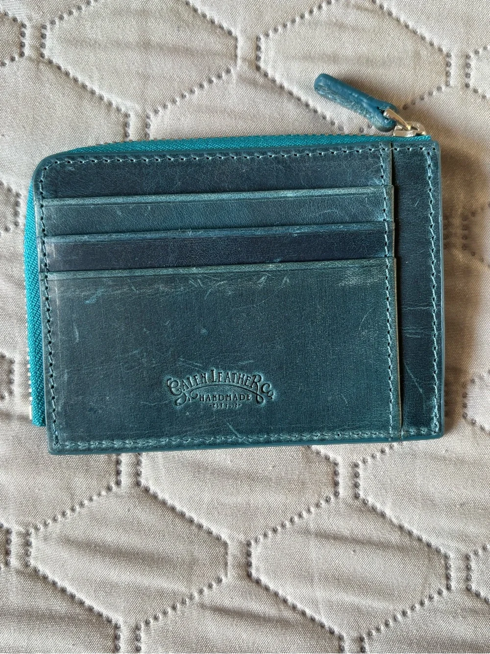 Galen Leather Ocean Blue Card Mini Wallet with Zipper